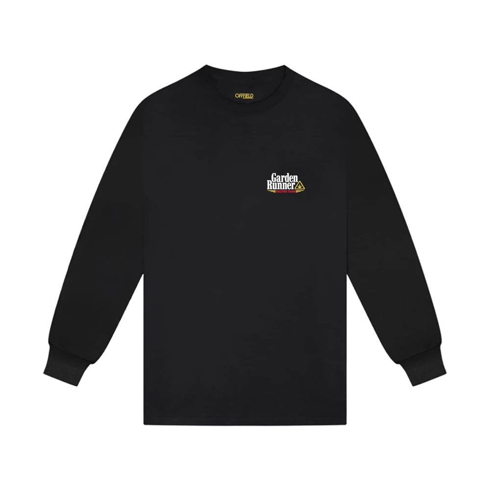 Garden Runner Racing Team long sleeve in black with small chest logo, flat lay