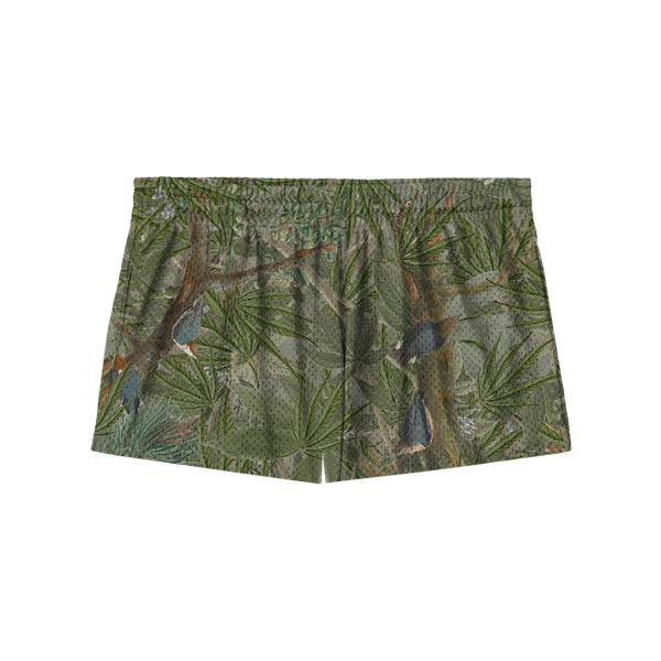 Run High Camobis running shorts in green camo, 3 inch inseam, back view