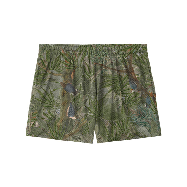 Run High Camobis running shorts in green camo, 5 inch inseam, back view