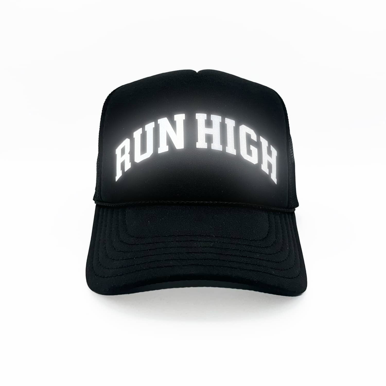 OFFFIELD Run High reflective trucker hat in black, front view