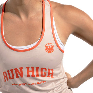 run high womens singlet | cream & blood orange